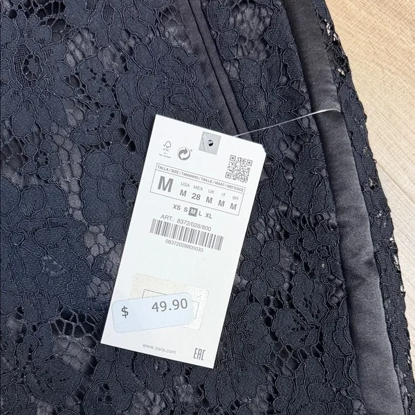 Zara NWT Black Lace Tuxedo Ankle Pants Satin‎ Trim Slim Straight Size Medium - Image 9