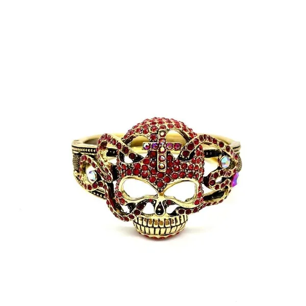 Skull Head Cuff Bracelet w/ Red Rhinestones - Image 4