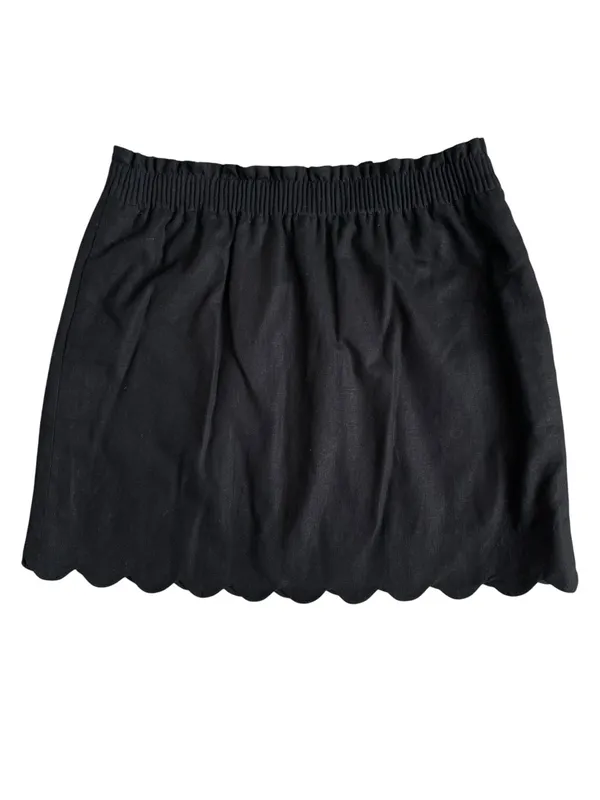 J. Crew Scalloped Side Walk Linen Blend Skirt Women’s Size 12 Black Pull On - Image 3