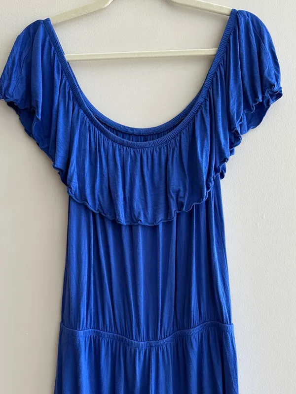 maitai Stretchy Off the Shoulder Ruffle Romper, Casual Summer,Royal Blue, Medium - Image 13
