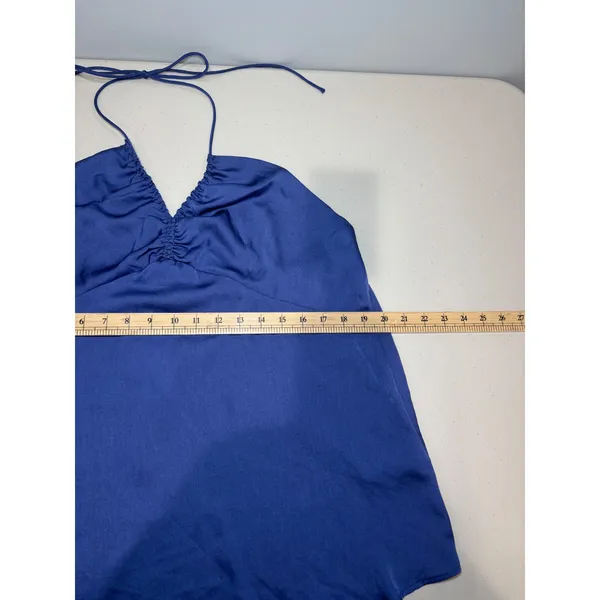 Banana Republic NWT Silky Halter Top L Granite Blue Ruched V-Neck‎ $54.99 - Image 4