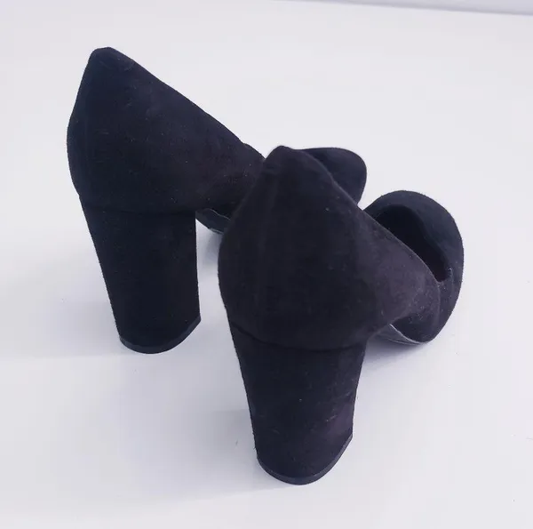 Chloe Chunky Block Round Toe Suede Heels - Image 4