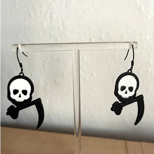 Grim Reaper Scythe Dangle Earrings Goth Spooky Halloween Skull Jewelry - Image 2