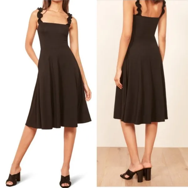 Reformation Eda Ruffle Strap Midi‎ Dress black Sz M - Image 2