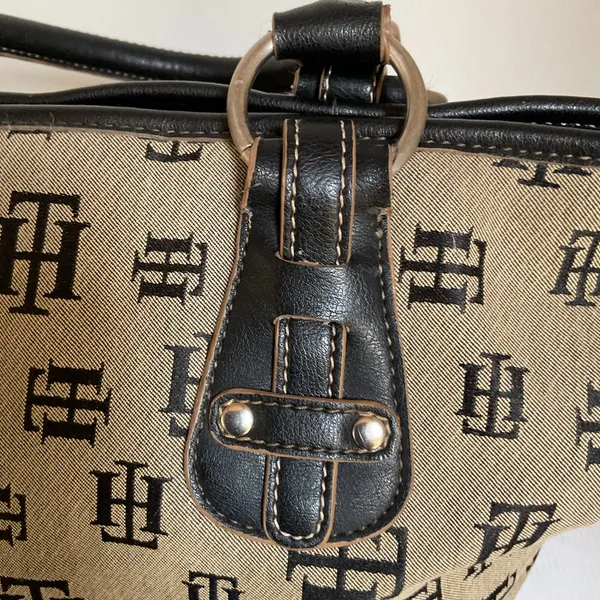 Vintage Tommy Hilfiger Y2K Monogram Tote Bag Black Beige Canvas - Image 7
