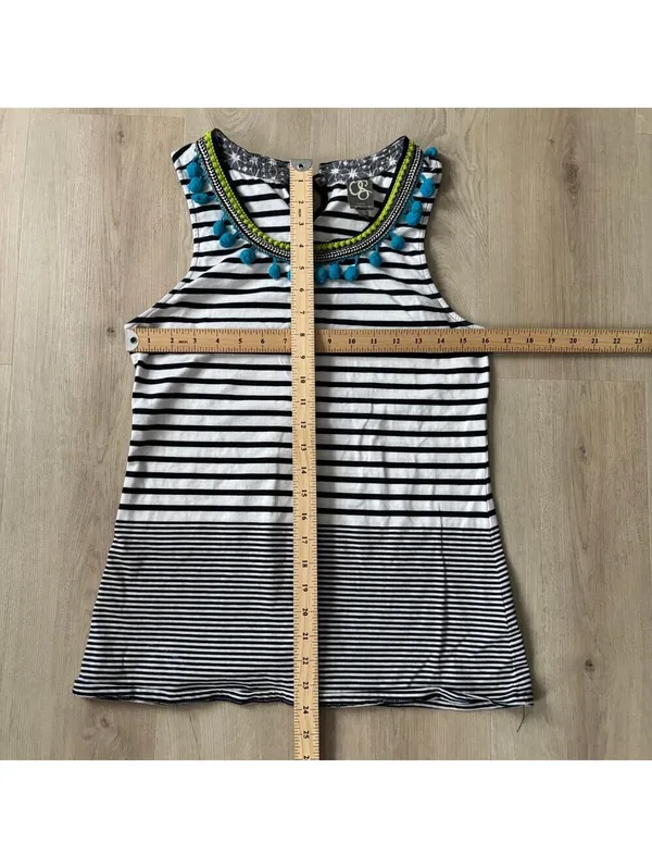 Anthropologie One September EUC Women's Striped Pom Pom Tank Size M - Image 3