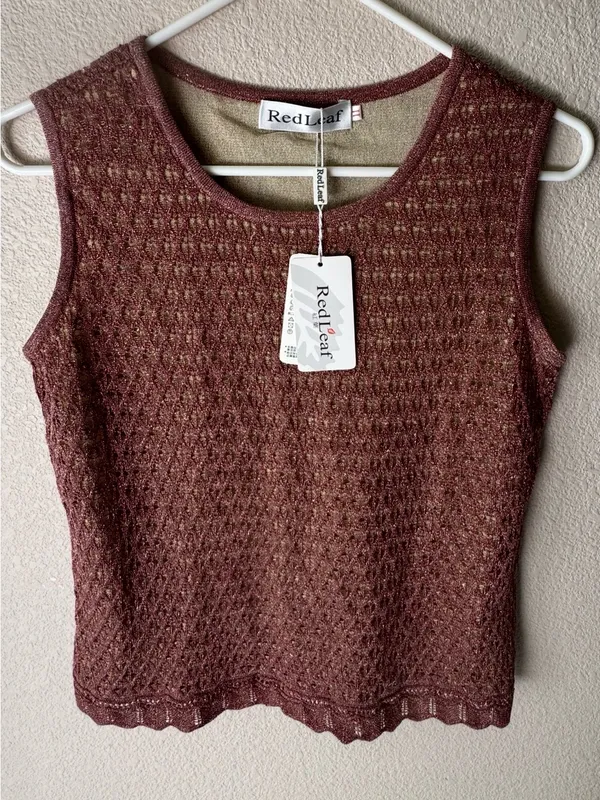 Sleeveless Crochet Knit Tank Top in Chocolate Brown - Image 2
