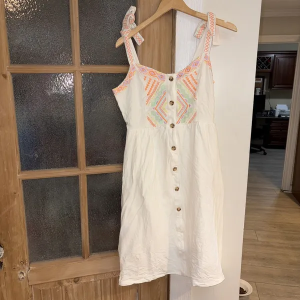 NEW Miss Me Southwestern Dress Embroidered Women's Size Medium Sleeveless Cream - Image 4