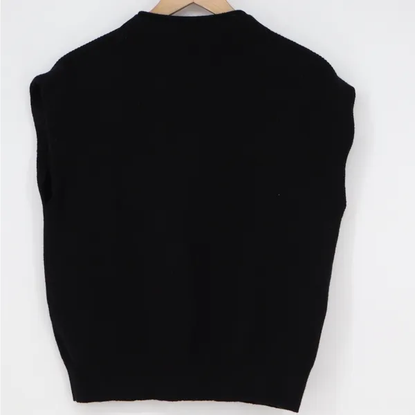 Black Ribbed Knit Sweater Vest Crew Neck Sleeveless Top Large KLJ0571 - Image 5