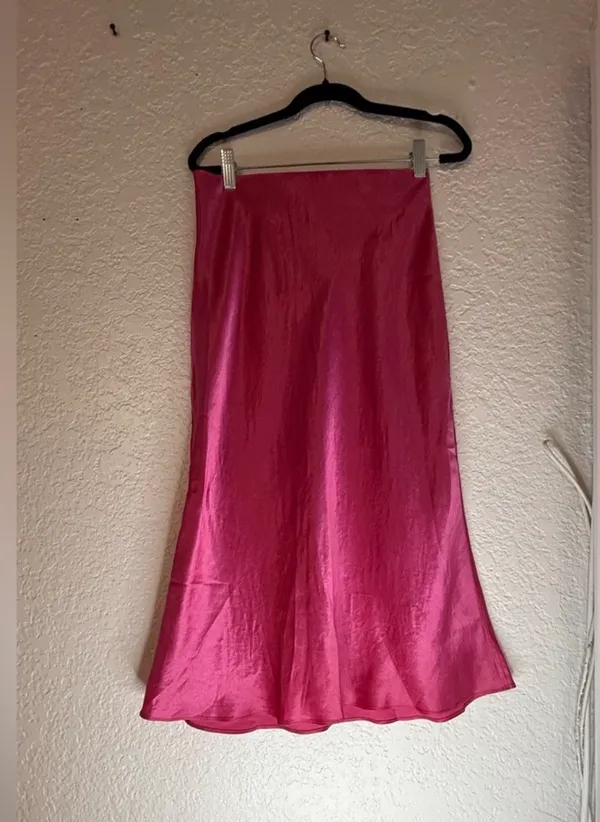 Babaton Satin Midi Skirt - Vibrant Pink (Size 4) - Image 14