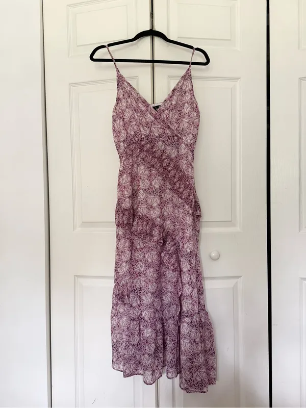 Lulu's These Memories Lavender Floral Print Ruffled Midi Dress Flawed Medium - Image 3