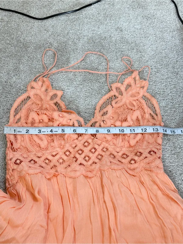 Free People One Women’s Adella Maxi Slip Dress Crochet Lace in Orange M - Image 12