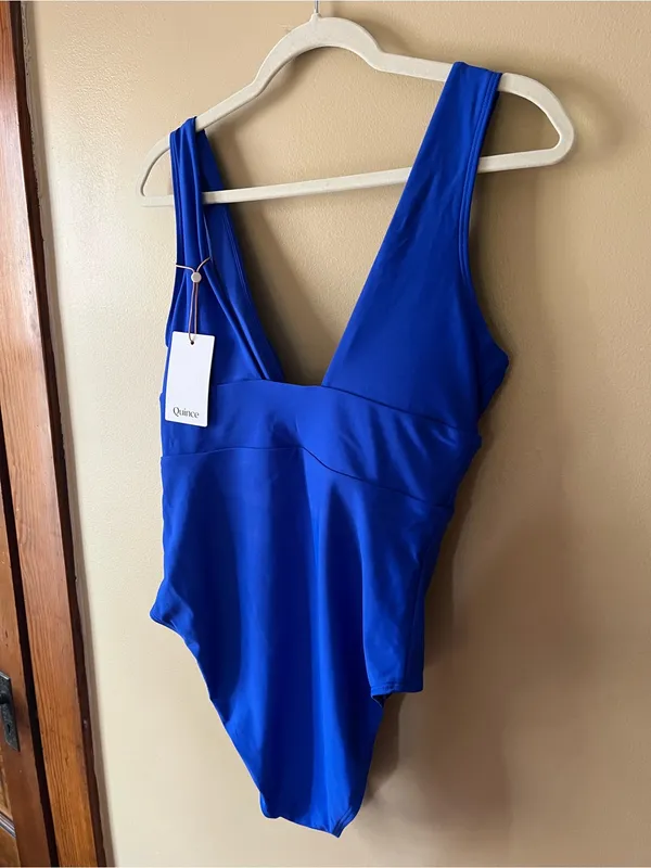 Quince Deep V One-Piece Swimsuit in Cobalt Blue - Image 9