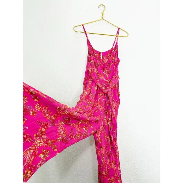Free People Hot Tropics Jumpsuit Size 4 Pink Floral Cropped Wide Leg Boho - Image 11