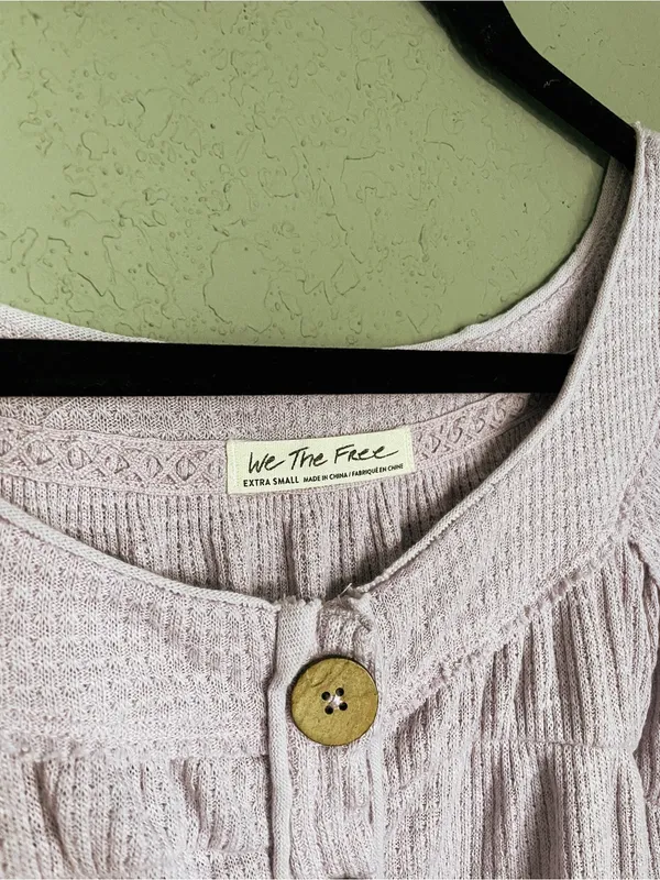 New Free People We the Free Must Have Henley Waffle Thermal Top Size XS Lilac - Image 6