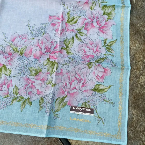Lancel Paris Feminine Floral Cotton Scarf Pocket Square Handkerchief New - Image 2