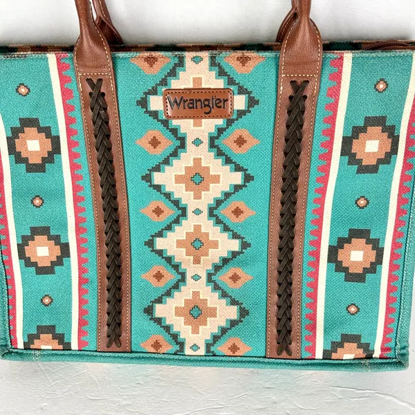 Wrangler Southwestern Dual Sided Wide Tote Bag Teal Western Boho Laptop - Image 5