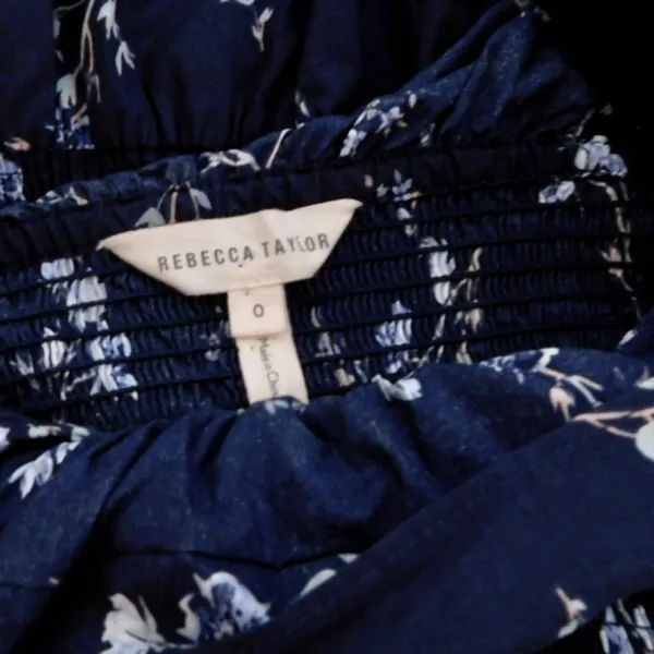 Revolve REBECCA‎ TAYLOR Francine Off Shoulder Dress Floral Smocked Navy Blue 0 - Image 11