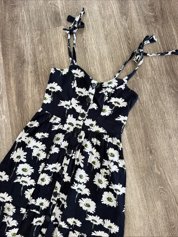 Urban outfitters Positano midi dress navy blue sunflower floral boho small - Image 3