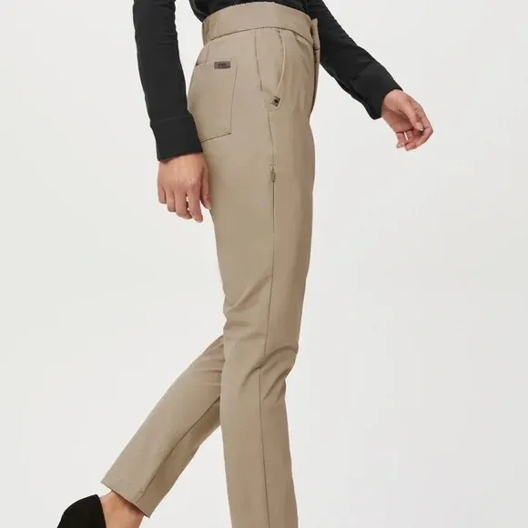 FigsPro Zip Fly Skinny Scrub Trouser Professional Pants Khaki Tan Elastic Waist‎ - Image 7