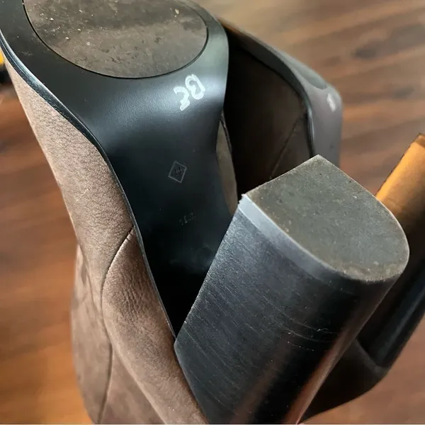 Halogen Brown Pointed Toe Bootie Stacked Heel - Image 9