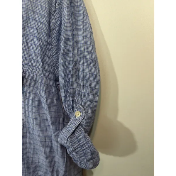 Gap Blue‎ Plaid Mini Utility Pockets Drawstring Dress Womens Large Cottage Core - Image 6