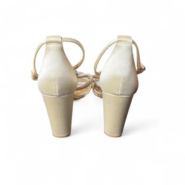 Badgley Mischka Crystal Embellished Ivory Satin Bridal Wedding Block Heel Shoe 7 - Image 4