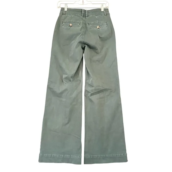 Olive Green‎ Wide Leg High Rise Pants with Stitch Detail Utility Trousers - Image 2