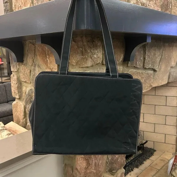Mary Kay Black Textured Fabric Tote Bag with Wide Base-like new - Image 2