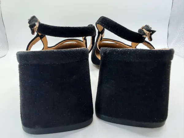 Sam Edelman Black Suede Slingback Heels Sz 8 Square Toe Cutout Retro Chic Preppy - Image 7