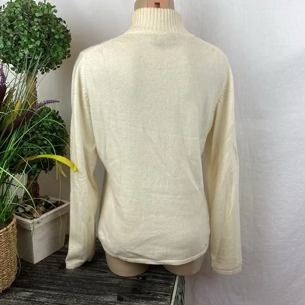 100% Cashmere Parisian Ivory Cream Long sleeve Mock Turtleneck Sweater L - Image 3