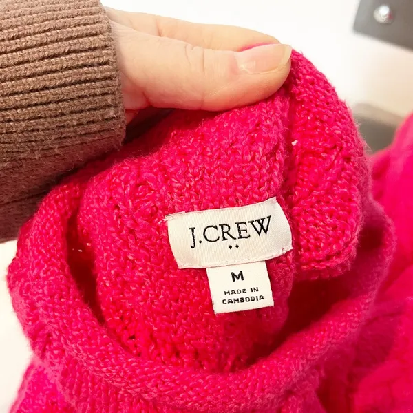 J. Crew Mockneck Cable Knit Cotton Pullover Sweater Pink Medium - Image 3