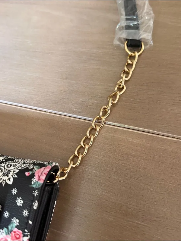 NWOT Betsey Johnson Floral Paisley Bow Crossbody Wallet Bag Black Gold Chain - Image 9