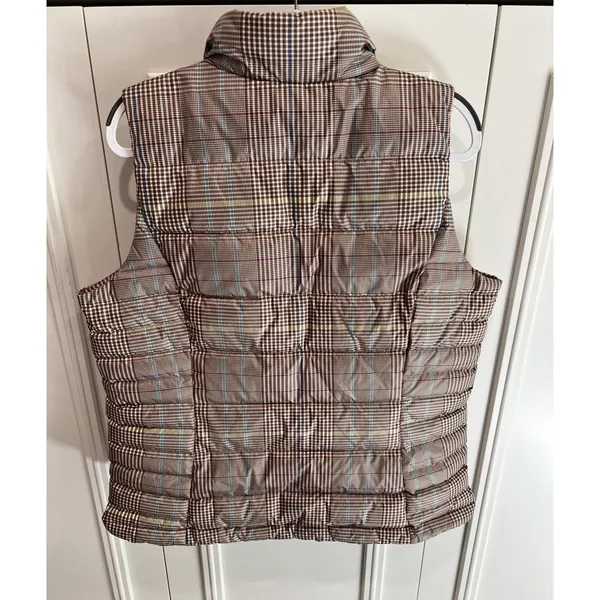 Lands End Down Puffer Vest Brown Plaid Full Zip Outdoor Preppy Heritage - Image 4