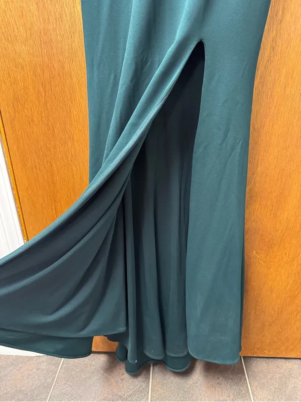 BHLDN Delice Off-the-Shoulder Crepe Long Maxi Dress Formal Gown Dark Green US 6 - Image 9