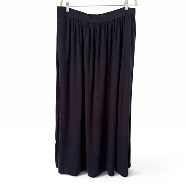 NWT OGL Soft Linen Knit Gathered A Line Maxi Skirt Size XL Navy Blue Pockets - Image 2