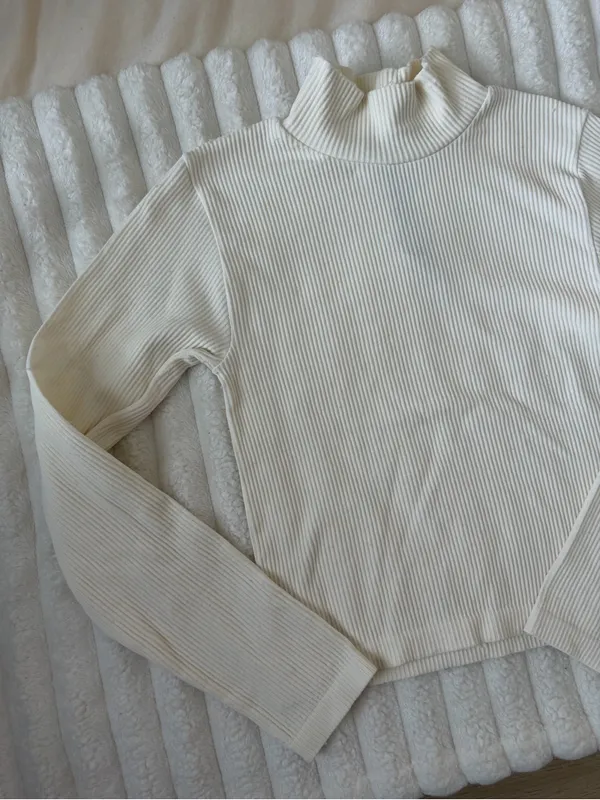 Zara Cream Ribbed Mock Neck Long Sleeve Top - Image 2