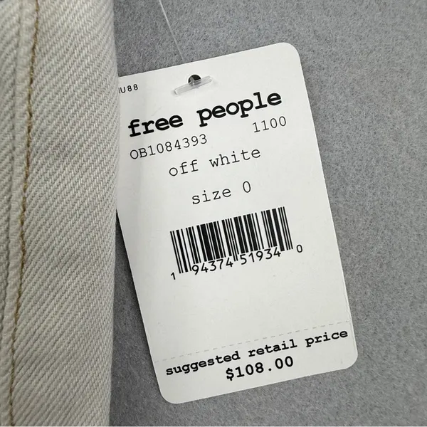 Free People We The Free Off White Zip Front Denim Shortalls Size 0 NWT - Image 5