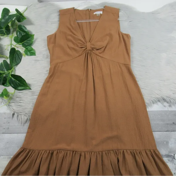 CALVIN KLEIN Gauze Knot Front Sleeveless Midi Dress In Luggage Women's Size 10 - Image 8