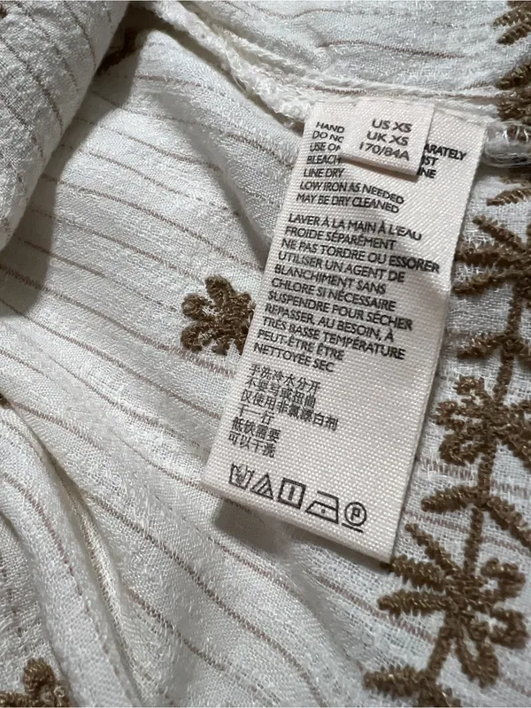 Free People Cream Boho Embroidered Peasant Blouse with Tan Accents - Image 9