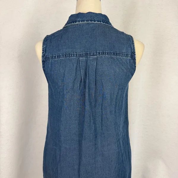 J.McLaughlin Denim Shirt Dress Womens Small Sleeveless Lyocell Linen Blend Blue‎ - Image 6
