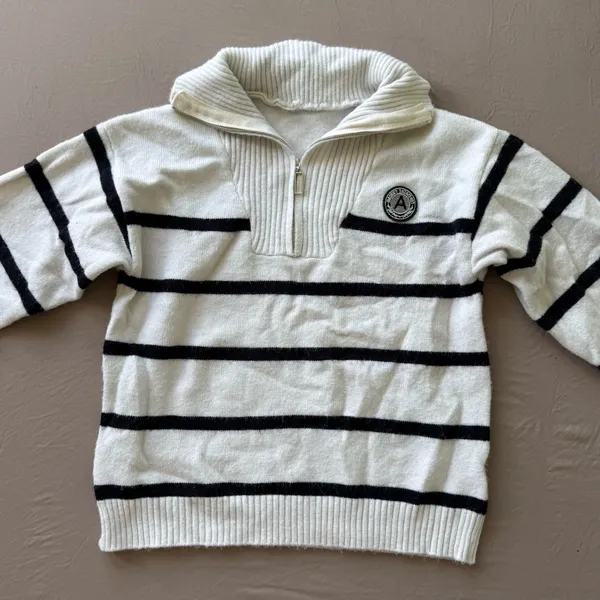 Mariner Striped Half Zip Knit Sweater White - Image 3