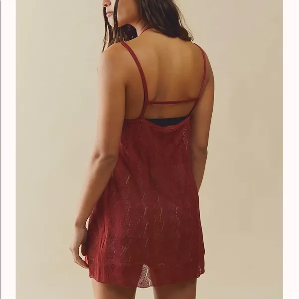 Free people tank top semi sheer textured material burnt Red Size M NWT - Image 3