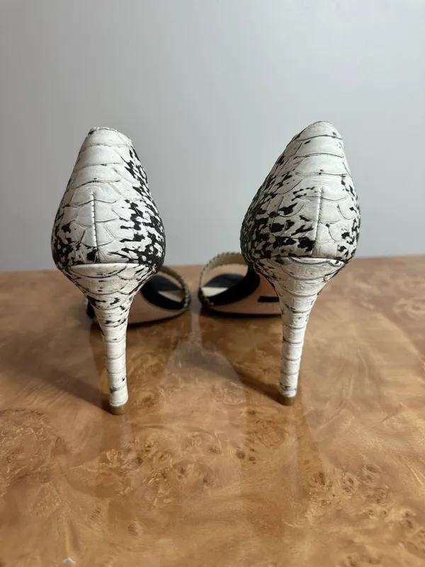 Loeffler Randall Leora Snakeskin D’Orsay Heels Black White Stiletto 8.5 B - Image 4