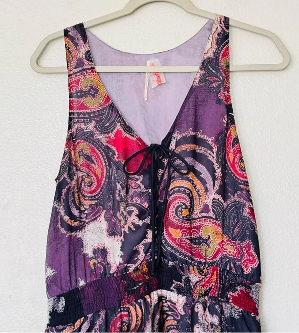 Free People Falling for Georgette Paisley Purple Sleeveless Mini Dress Size Med - Image 4