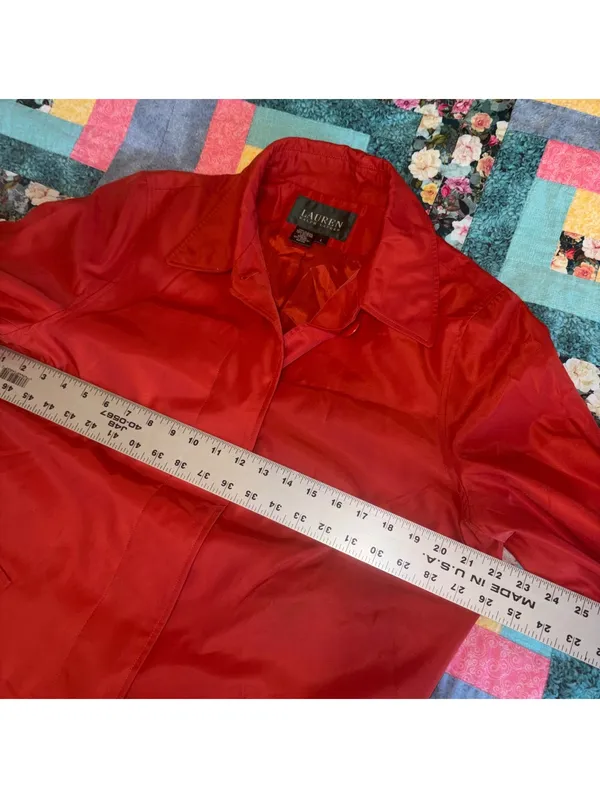 Lauren Ralph Lauren Vintage Red Polyester Trench Coat, Woman’s Size Large - Image 7