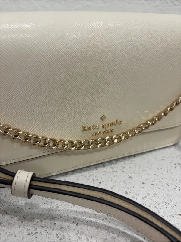 Kate Spade Madison Flap Crossbody Bag White Leather Purse KC430 Small EUC - Image 3
