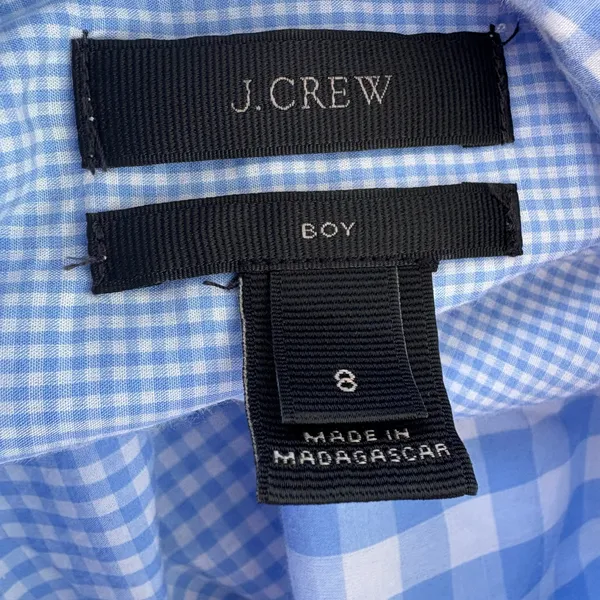 J.Crew Boy Shirt 8‎ Blue White Mixed Gingham Check Button Down Cotton Preppy - Image 7