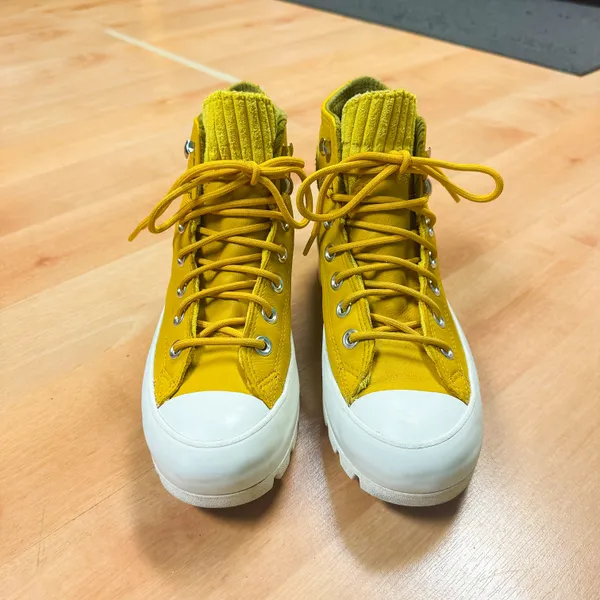 Converse Mustard Yellow Lugged Sole High Top Sneakers - Image 9