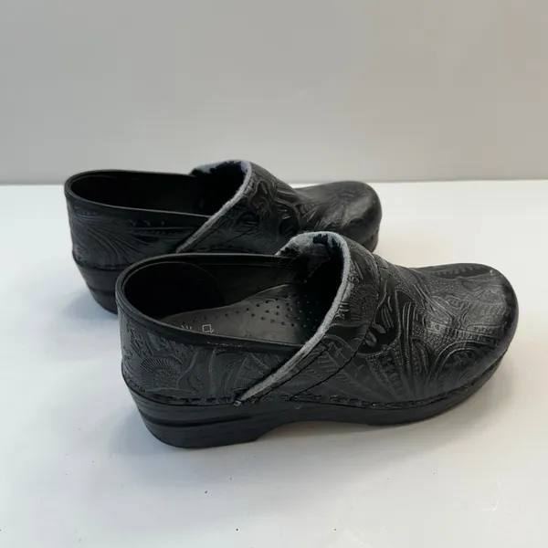 Dansko Leather Clogs Embossed Slip‎ On Comfort Shoes Black Womens Size 6 - Image 3